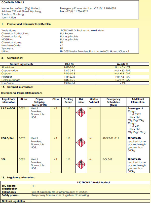 MSDS Weld Metal